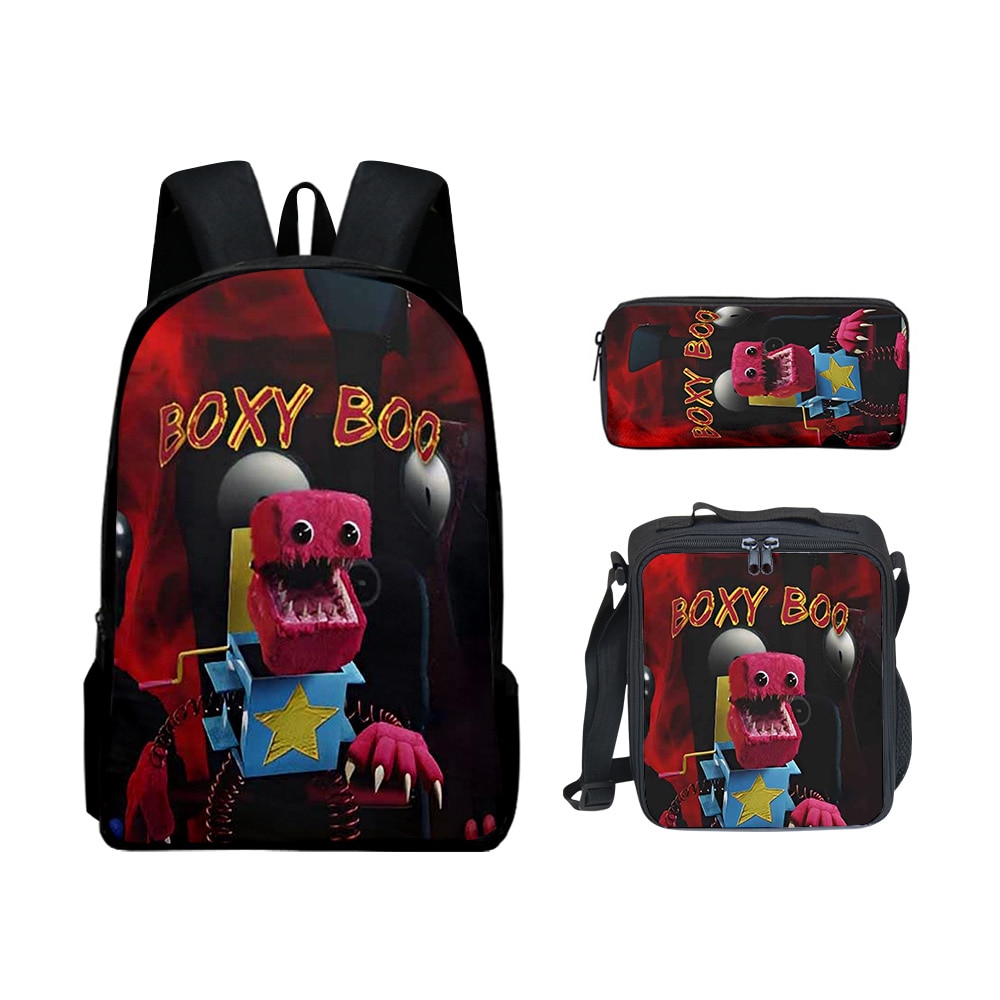 Harajuku Novelty Funny boxy boo 3pcs Set Backpack 3D Print School Student Bookbag Anime Laptop Daypack 1 - Boxy Boo Plush