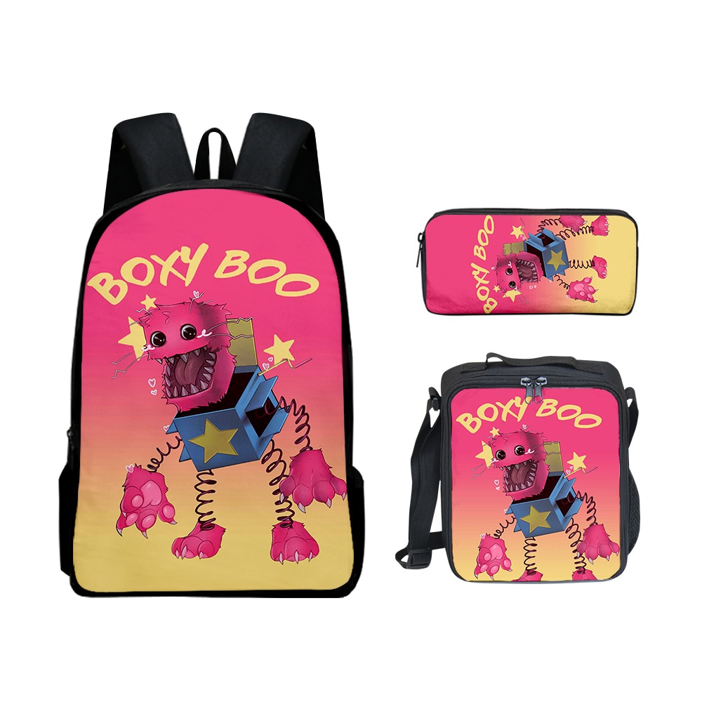 Harajuku Novelty Funny boxy boo 3pcs Set Backpack 3D Print School Student Bookbag Anime Laptop Daypack 4 - Boxy Boo Plush