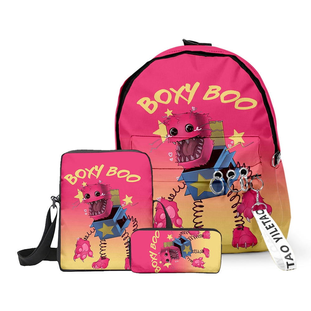 Three Piece Set Project Playtime Boxy Boo Bobby Boxy Monster Schoolbag Backpack Shoulder Crossbody Bag Pencil - Boxy Boo Plush