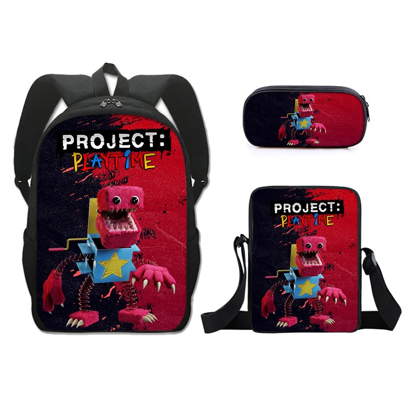 Three Piece Set Project Playtime Boxy Boo Large Capacity Shoulder Bag Pencil Bag Small Satchel Package 1 - Boxy Boo Plush